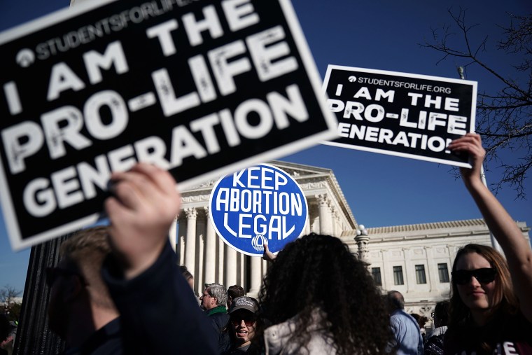 Image: Pro-life and pro-choice activists during the March for Life in front of the Supreme Court on Jan. 19, 2018.