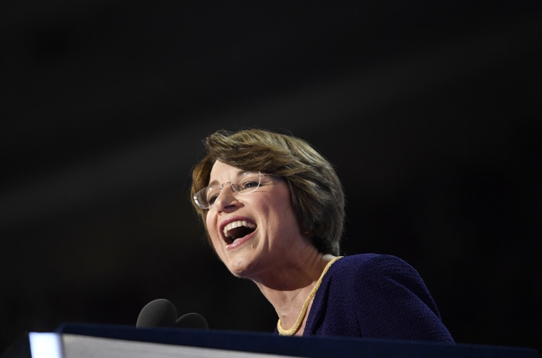 Image: Sen. Amy Klobuchar, D-Minn., speaks at the Democratic National Convention in Philadelphia on July 26, 2016.