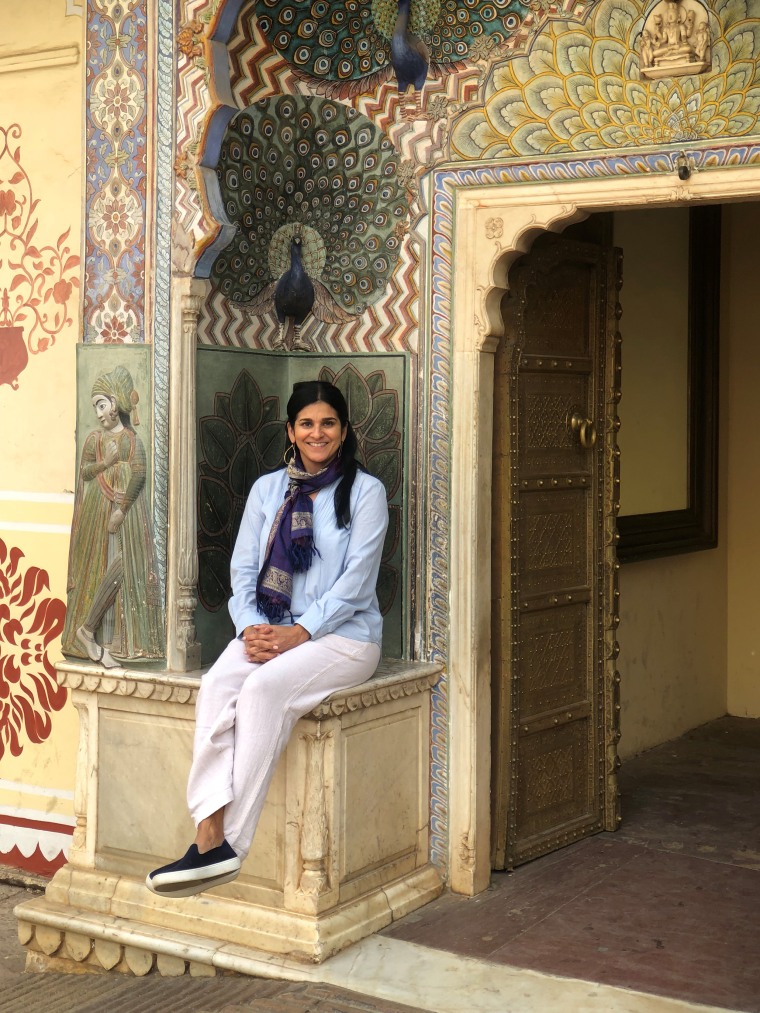 Posing for a photo at the beautiful City Palace in Jaipur, in the Indian state of Rajasthan.
