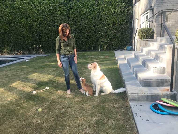 Morales with her two dogs, Zara and Obi, at her home in California.