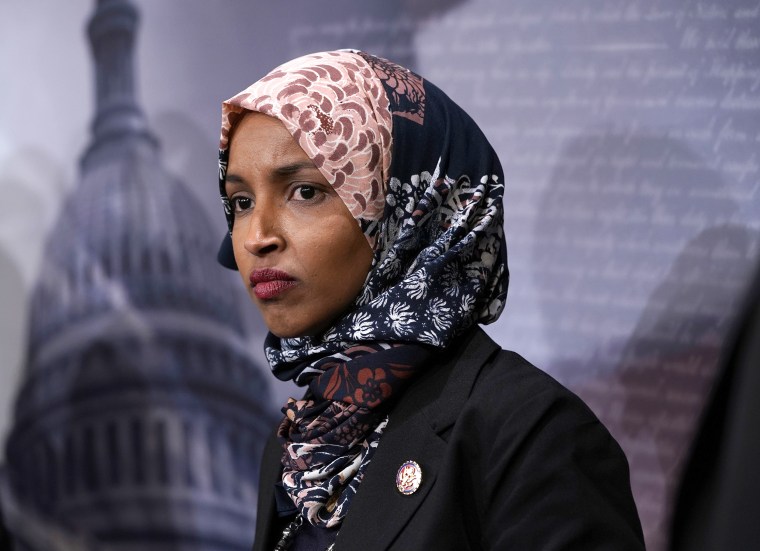 Image: Ilhan Omar (D-MN)  listens during a news conference on prescription drugs