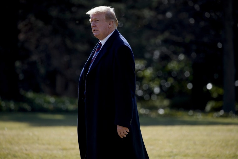 Image: President Donald Trump walks on the South Lawn of the White House on Feb. 8, 2019.