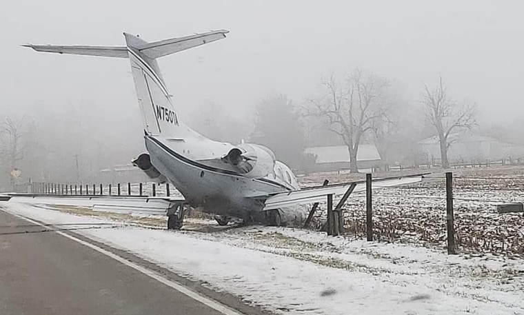 Image: A twin-engine jet slid off the runway at the Richmond Airport in Indiana