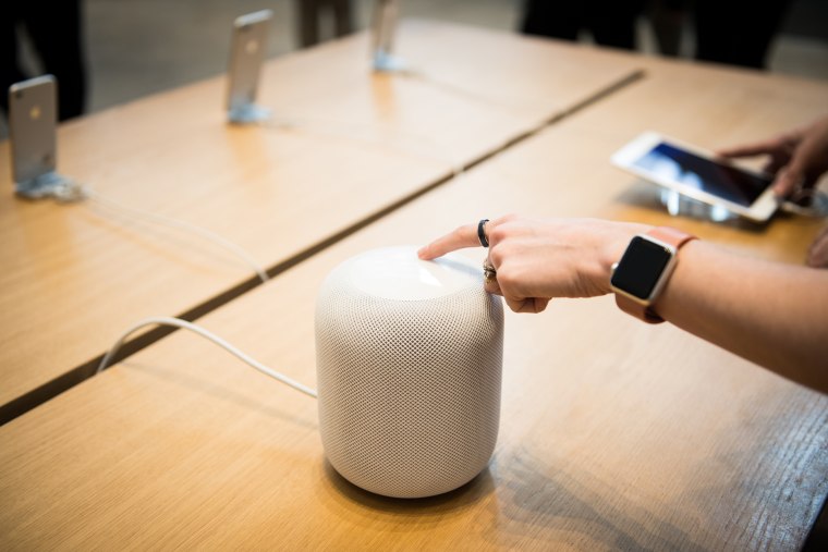 Image: An Apple HomePod speaker at a store in New York on Feb. 9, 2018.