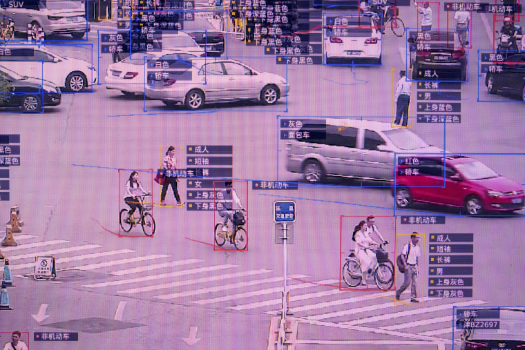 Image: SenseVideo pedestrian and vehicle recognition system at the company's showroom in Beijing on June 15, 2018.