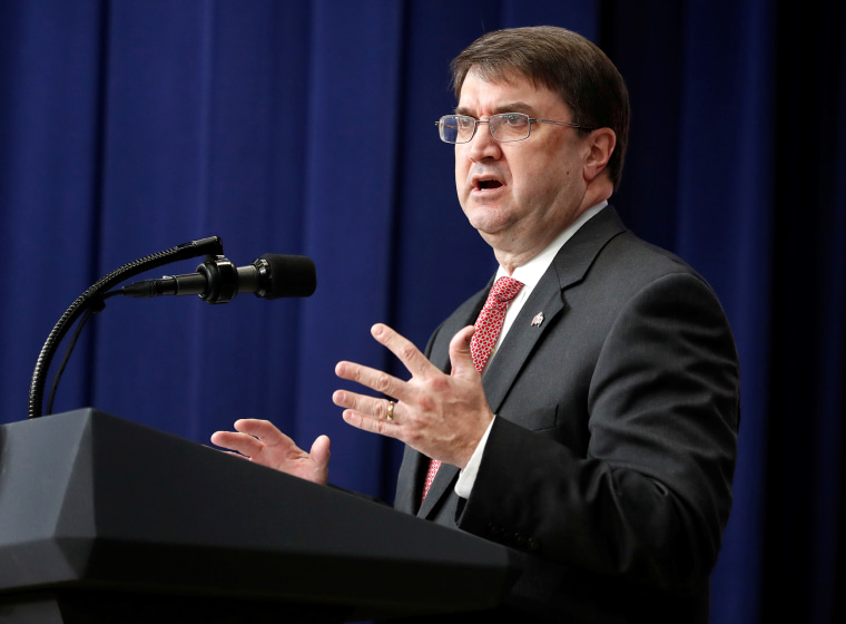U.S. Secretary of Veterans Affairs Robert Wilkie speaks before U.S. President Donald Trump at an event for \"supporting veterans and military families\" at the White House in Washington