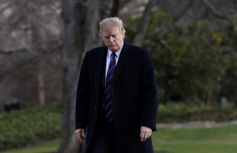 President Donald Trump returns to the White House on Feb. 8, 2019.