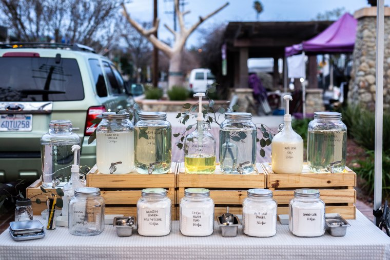 The Refill Station allows customers to fill their reusable bottles with household cleaners, body care products, and bulk goods.