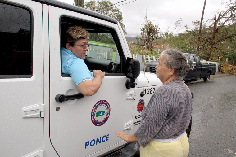 The mayor of Ponce, Puerto Rico, Maria Melendez, with residents recovering after the damages from Hurricane Maria.