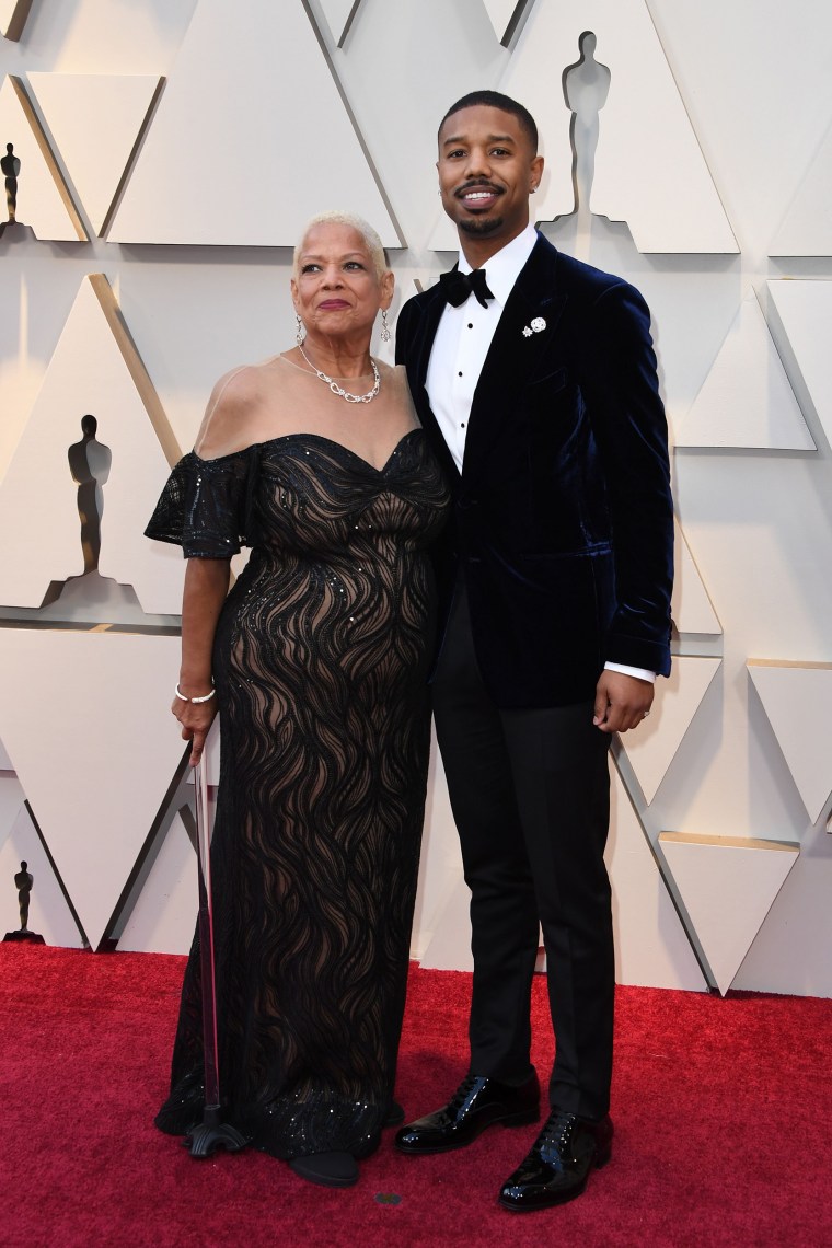 Michael B. Jordan and his mother at the Oscars