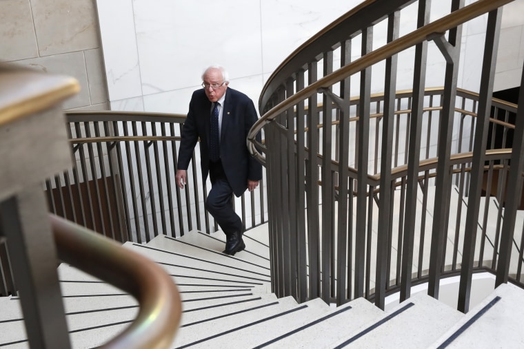 Sen. Bernie Sanders, I-Vt., leaves a briefing of the full Senate at the Capitol