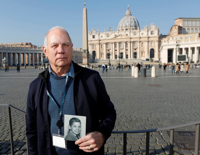 Image: Tim Lennon, Board President of SNAP poses at St. Peters square at the Vatican