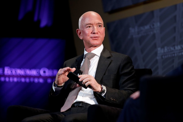 Image: Jeff Bezos, president and CEO of Amazon and owner of The Washington Post, speaks at the Economic Club of Washington DC's \"Milestone Celebration Dinner\" in Washington