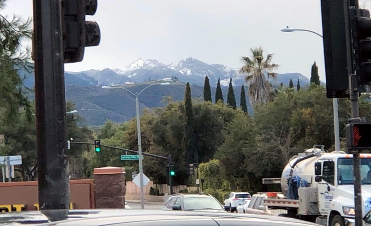 Fresh snow seen on the mountains in Los Angeles, southern California, on Feb. 21, 2019.