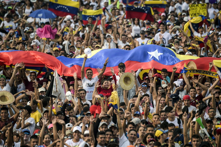 Image: The crowd at the Live Aid Venezuela concert in Cucuta, Colombia, on Feb. 22, 2019.