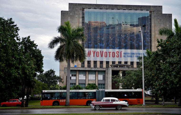 Image: A government campaign billboard in support of Cuba's new constitution in Havana on Feb. 13, 2019.
