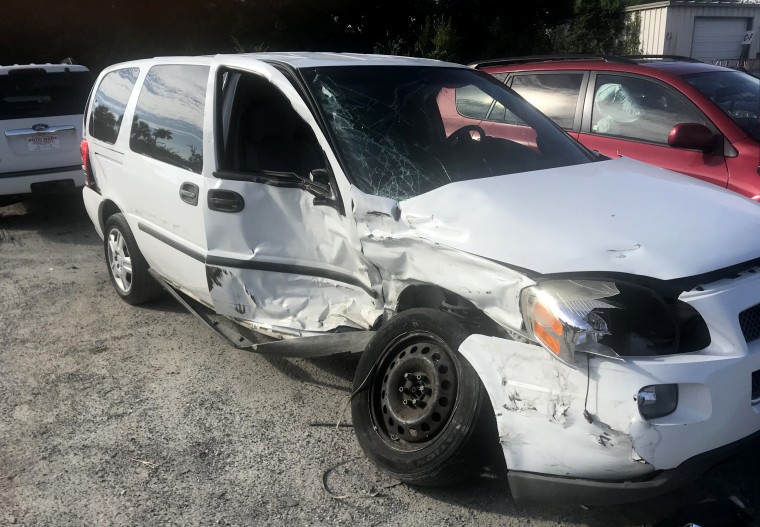 Image: Damage to Nathaniel Rhodes' van after the 2018 crash.
