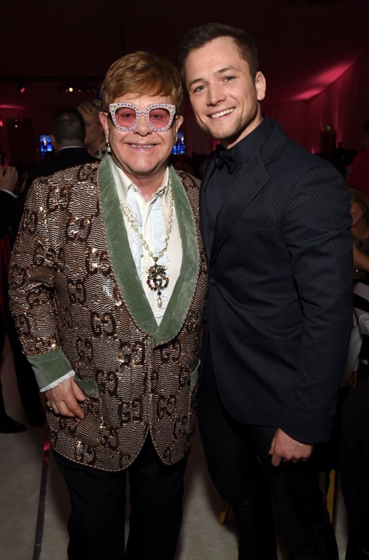 Elton John and Taron Egerton at the 27th annual Elton John AIDS Foundation Academy Awards 