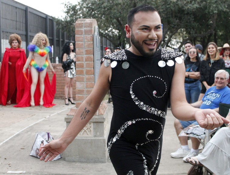 Image: Michelangelo De Vinci performs at the No Border Wall Protest Drag Show to help raise money for LGBTQ asylum seekers on Feb. 23, 2019.