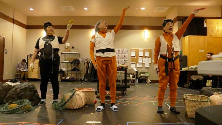 Image: Emily Kuroda, Jo Yang, and Wai Ching Ho play the last three haenyos -- elderly female Korean freedivers -- in "Endlings."