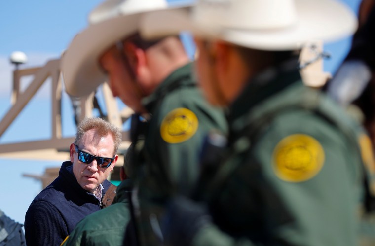Image: Acting Secretary of Defense Patrick Shanahan meets with Border Patrol agents during a tour of the U.S.-Mexico border at Santa Teresa Station in New Mexico on Feb. 23, 2019.