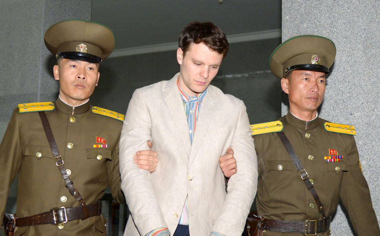 Image: Otto Frederick Warmbier, a University of Virginia student who was detained in North Korea since early January, is taken to North Korea's top court in Pyongyang, North Korea