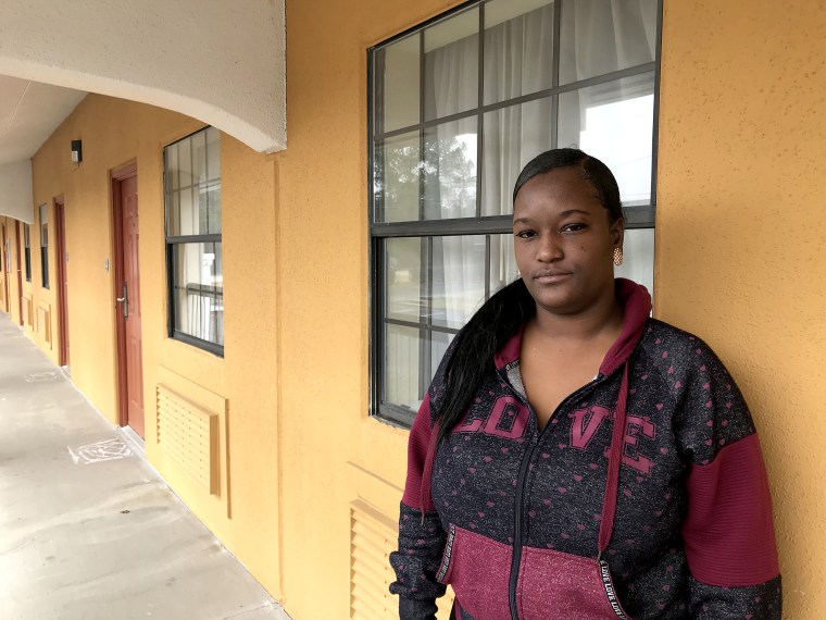 Toddrica Smith at the hotel where she stayed after being forced to evacuate Allen Benedict Court with her 10-year-old son.