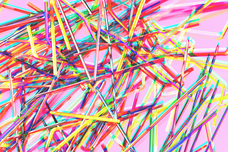 Abstract still life of plastic drinking straws, source of pollution