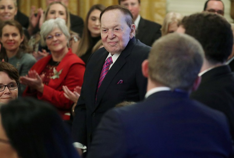 Image: Casino magnate Adelson attends ceremony as his wife Miriam is awarded a 2018 Presidential Medal of Freedom at the White House in Washington