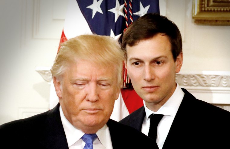 Image: President Donald Trump and his senior advisor Jared Kushner arrive for a meeting with manufacturing CEOs at the White House in Washington, DC, Feb. 23, 2017.