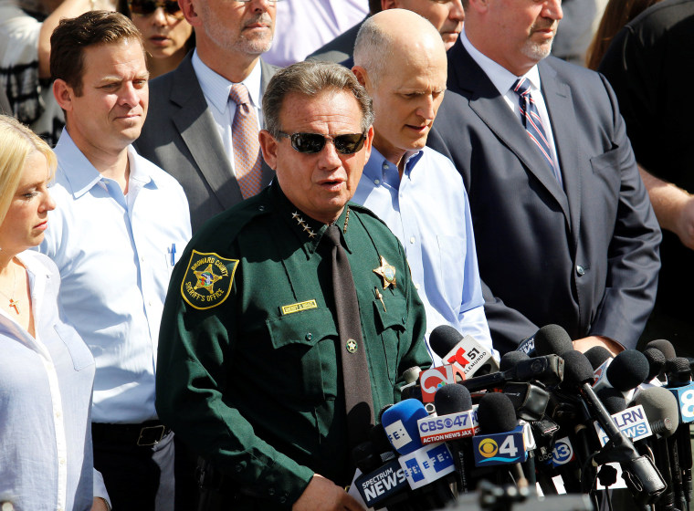 Image: Sheriff Israel addresses the news media outside Marjory Stoneman Douglas High School in Parkland