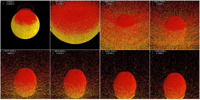 Image: A frame-by-frame shows how gravity causes asteroid fragments to re-accumulate