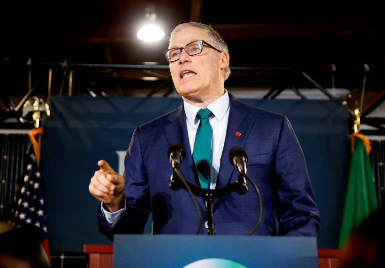Image: Governor Jay Inlsee speaks at a news conference on his decision to run for president in Seattle on March 1, 2019.