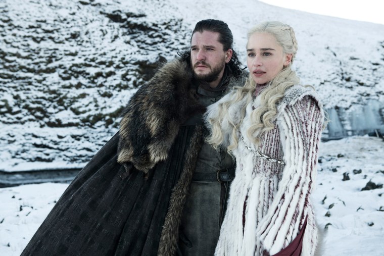 Image: Kit Harington and Emilia Clarke appear in season 8 of HBO's \"Game of Thrones.\"