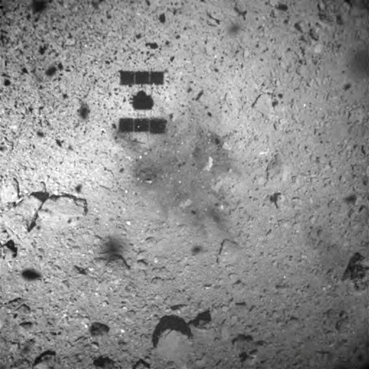 Image: Hayabusa 2 space probe is seen after it landed on the Ryugu asteroid, in this handout image released by Japan Aerospace Exploration Agency