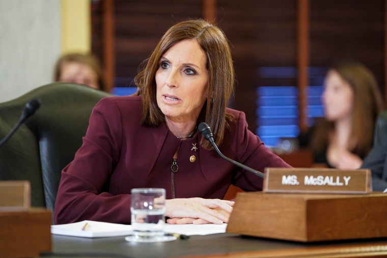 Image: U.S. Senator McSally speaks during Senate Armed Services Subcommittee hearing on preventing sexual assault on Capitol Hill in Washington