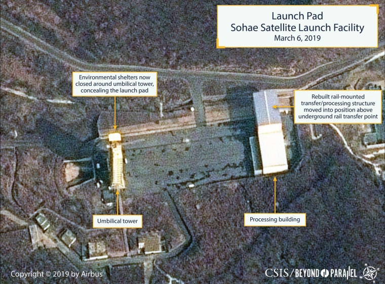 Image: Commercial satellite imagery acquired on March 6, 2019 shows that North Korea has continued the rebuilding of key components at the Sohae Launch Facility, including the launch pad.