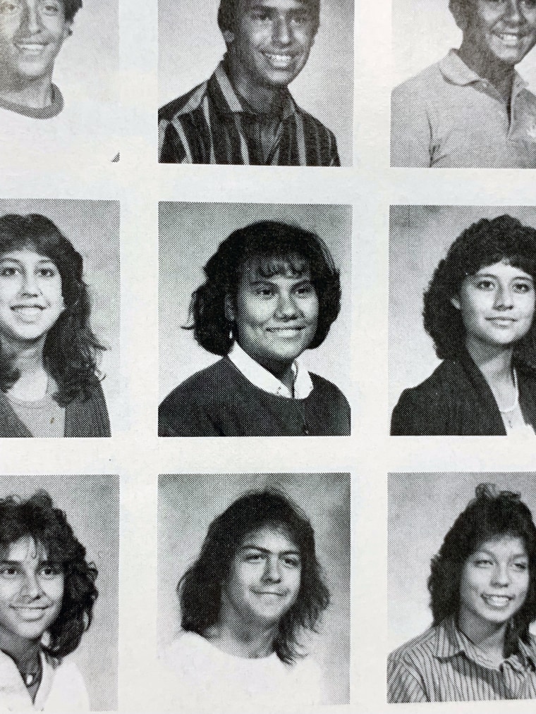Veronica Escobar, center, in her 1986 yearbook photo during her junior year at Burges High School in El Paso.