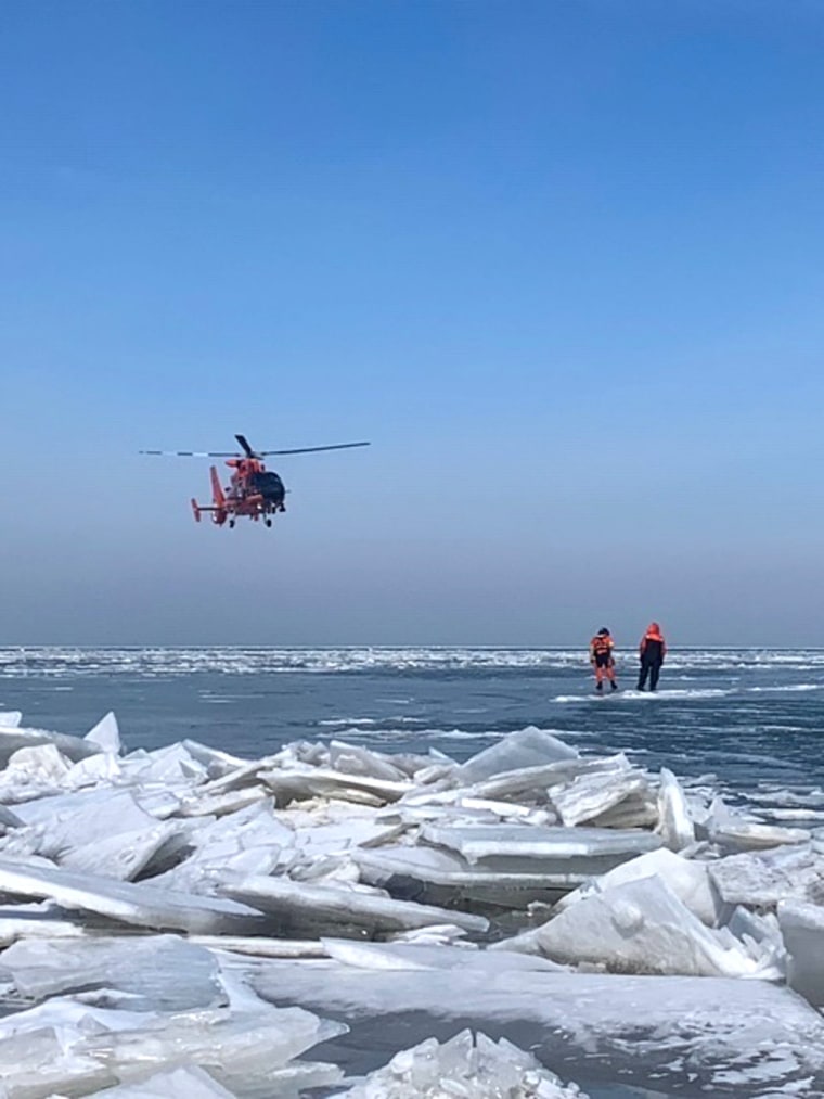 Coast Guard Air Station Detroit MH-65 Dolphin Helicopter ice floe rescue