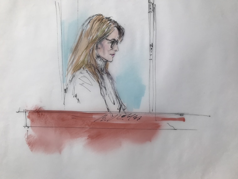 A courtroom sketch depicts Lori Loughlin's appearance in federal court on Wednesday.