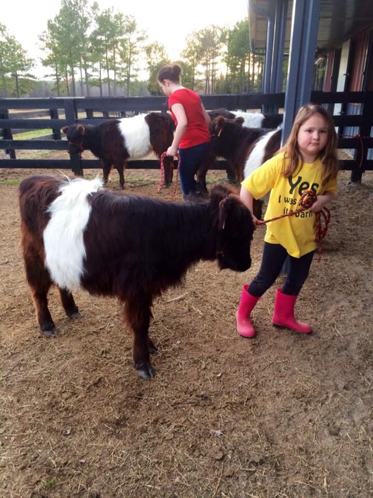 Mazie with her pet calf Blonnie.
