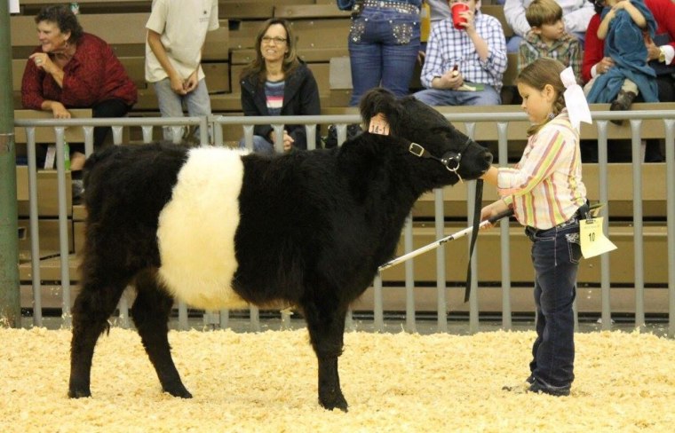 Mazie with her pet calf Blonnie.