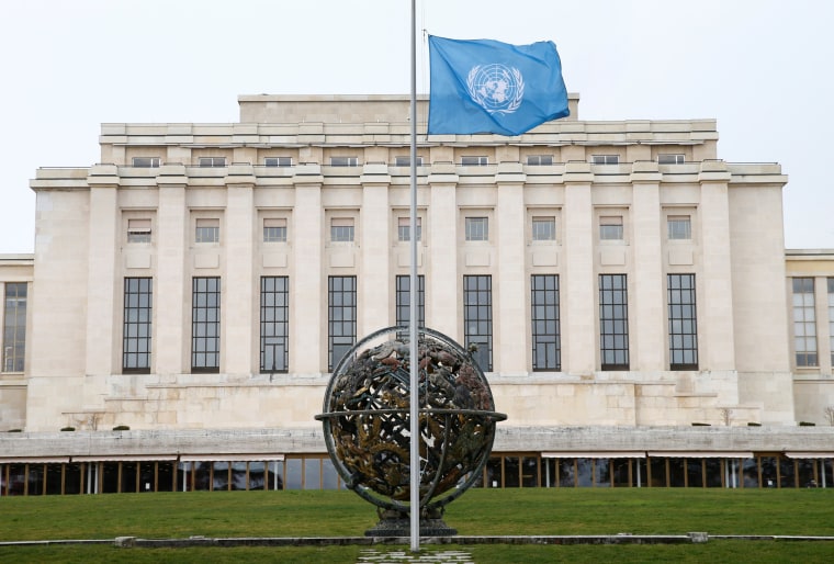Image: The U.N. flag flies at half-staff in Geneva, Switzerland