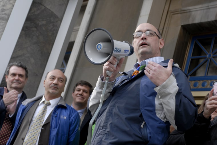 Image: Rep. Andy Josephson speaks at a rally on the steps of the State Capitol in Juneau, Alaska, in 2013.