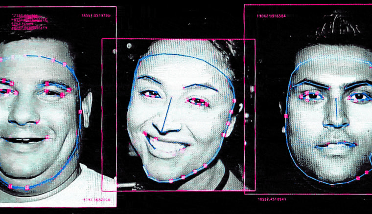 Photo illustration of face recognization dots on Flickr photos.