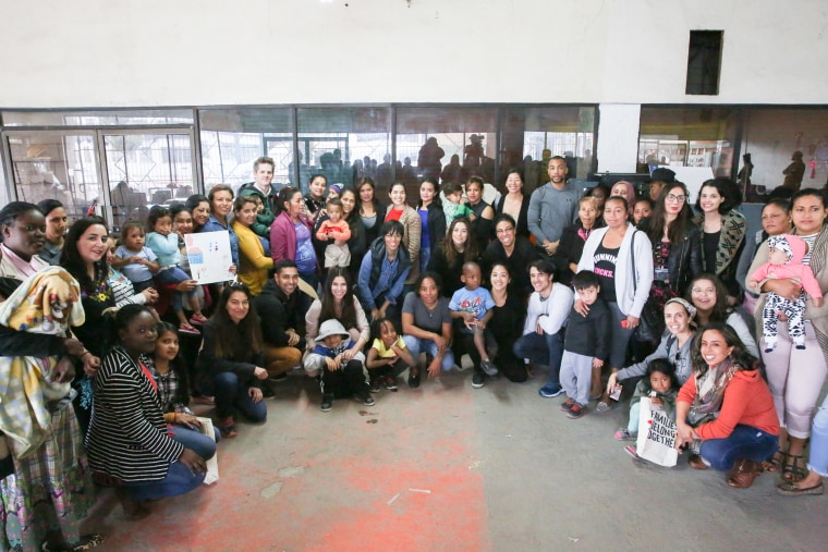 Image: A group of actors and actresses, including America Ferrera, Kerry Washington, and Eva Longoria, traveled to the Mexican border to visit with migrants in a shelter in Tijuana.