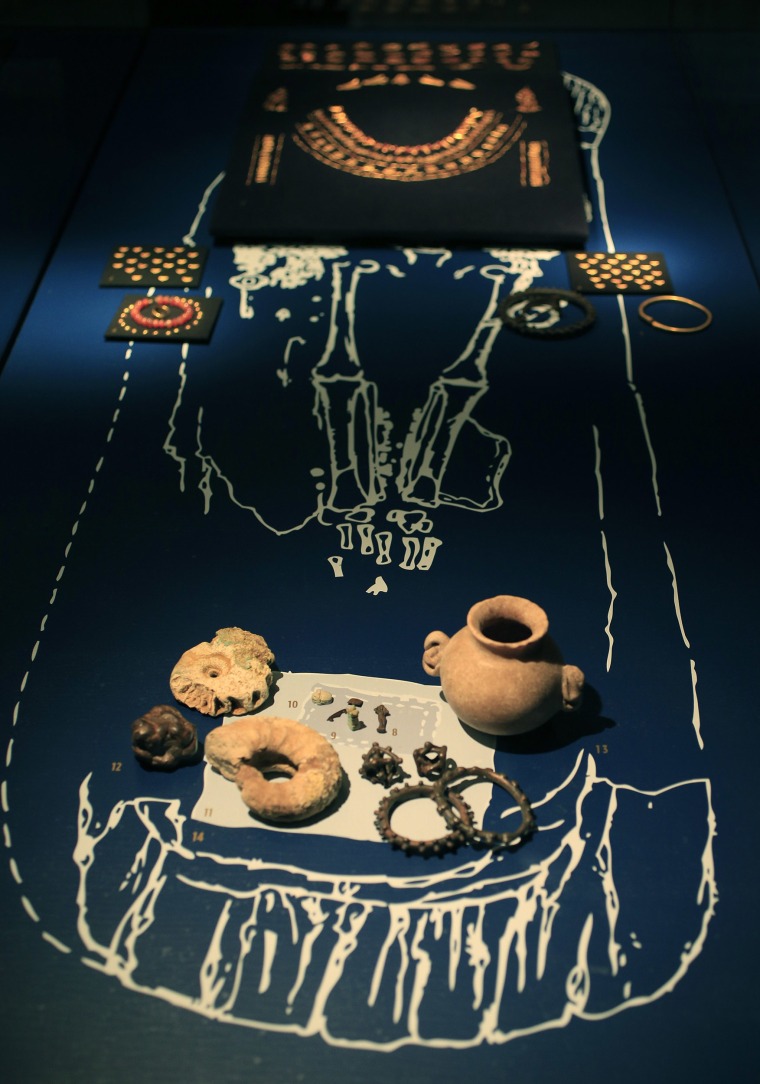 Image: A grave inventory of a Late-Scythian elite woman from the first century A.D., is displayed as part of the exhibit called The Crimea - Gold and Secrets of the Black Sea, at Allard Pierson historical museum in Amsterdam