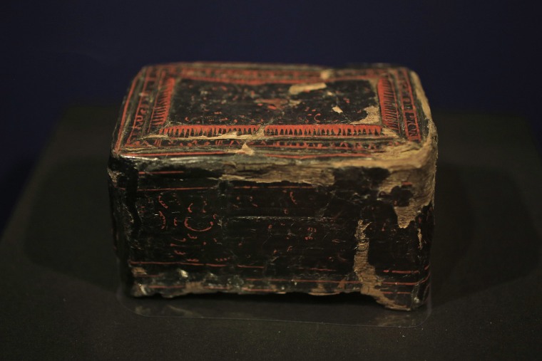 Image: A Chinese lacquer box from the first century A.D., a burial gift for a Late-Scythian woman, is displayed as part of the exhibit called The Crimea - Gold and Secrets of the Black Sea, at Allard Pierson historical museum in Amsterdam