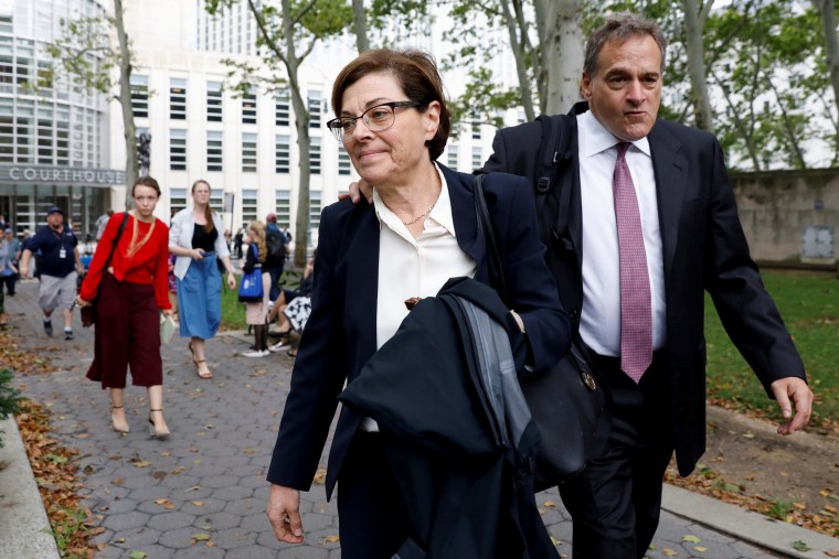 Image: Nancy Salzman exits court following a hearing at the United States Federal Courthouse in Brooklyn on July 25, 2018.