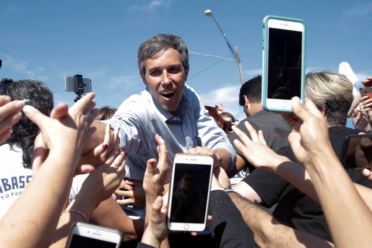 Image: U.S. Rep. Beto O'Rourke (D-TX), candidate for U.S. Senate greets supporters at a campaign rally in Austin